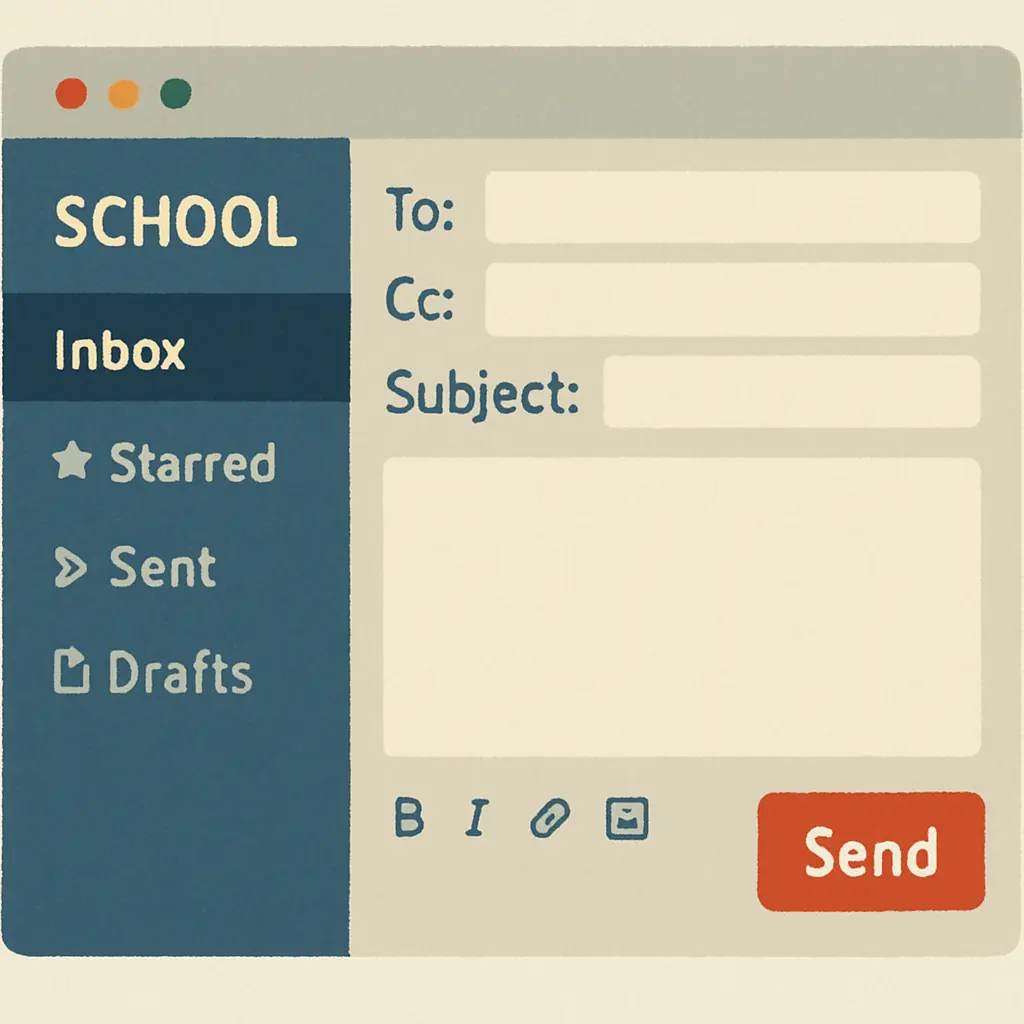 An illustration of a school email interface showing a graduation cap icon.